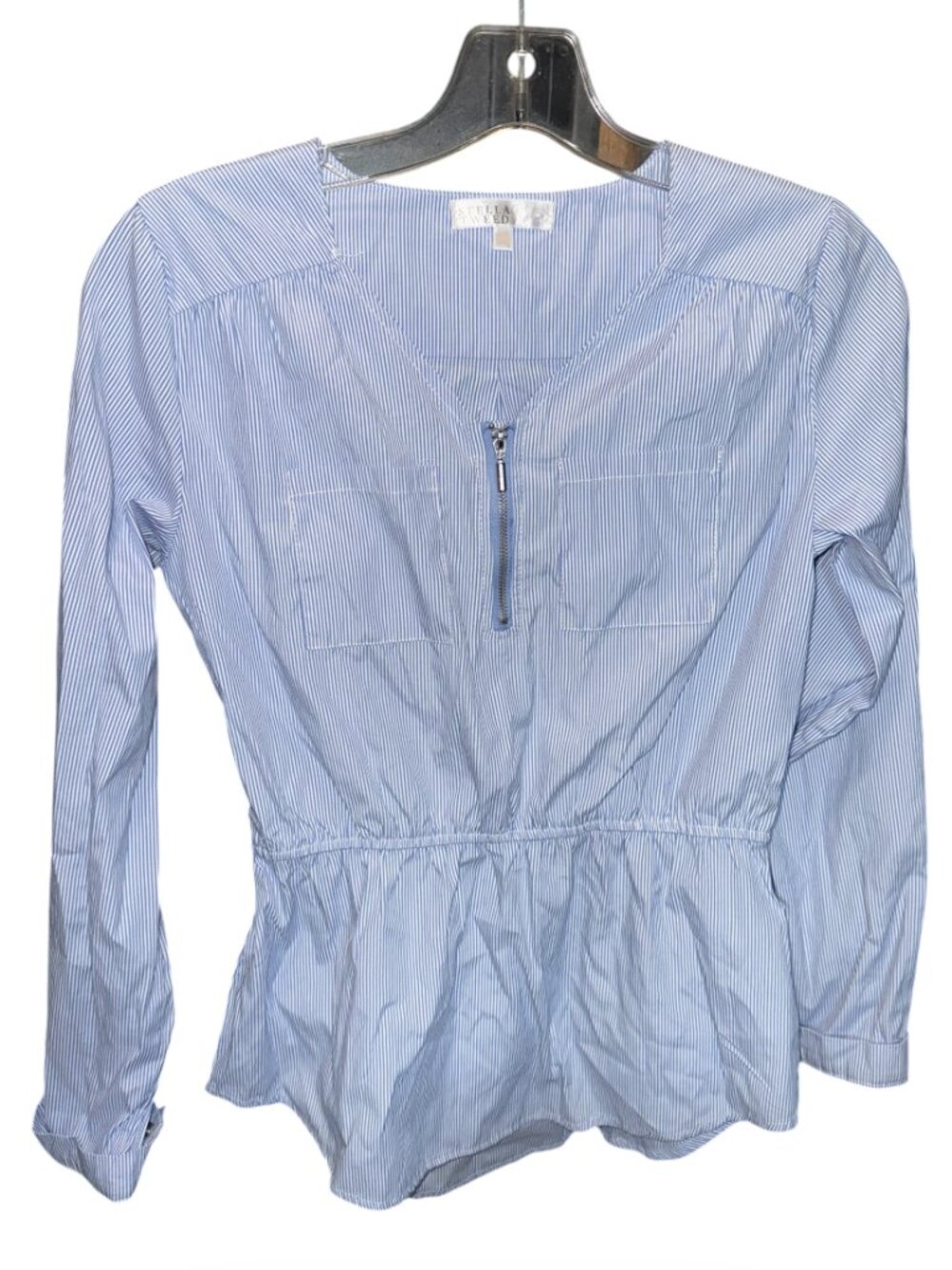Stella Tweed Girl's Blue & White Striped Blouse Size Medium